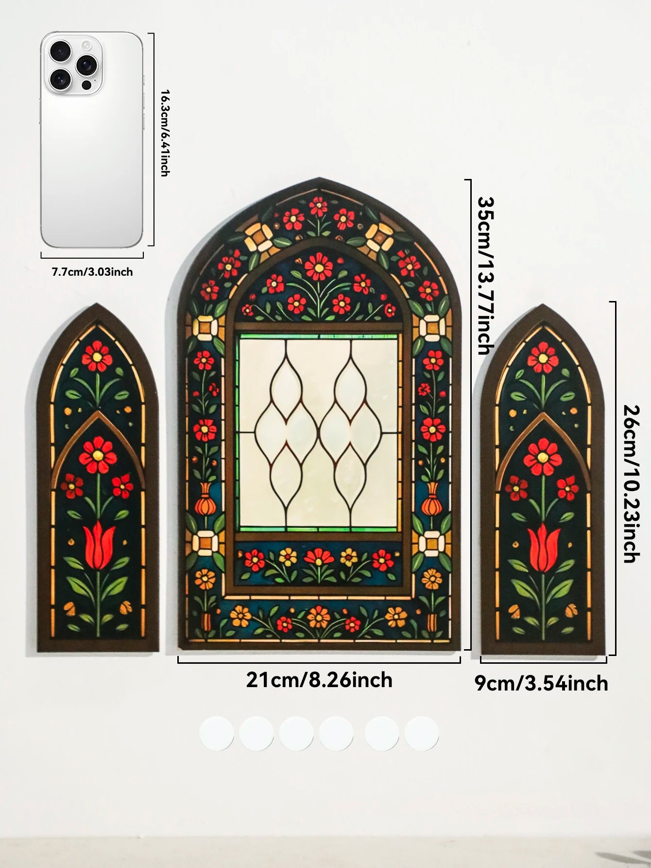 3pcs Islamic Arch Window Style Wall Hanging Floral Pattern Decor Wall Stickers for Ramadan & Eid Home Decor Muslim Festival Gift