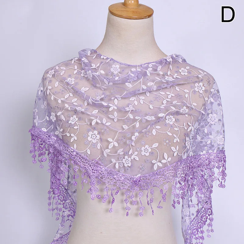 Women Lace Scarf for Church Tassel Triangle Scarf Sheer Floral Scarves Church Prayer Shawl Spanish Mantilla Lace Bufanda Mujer