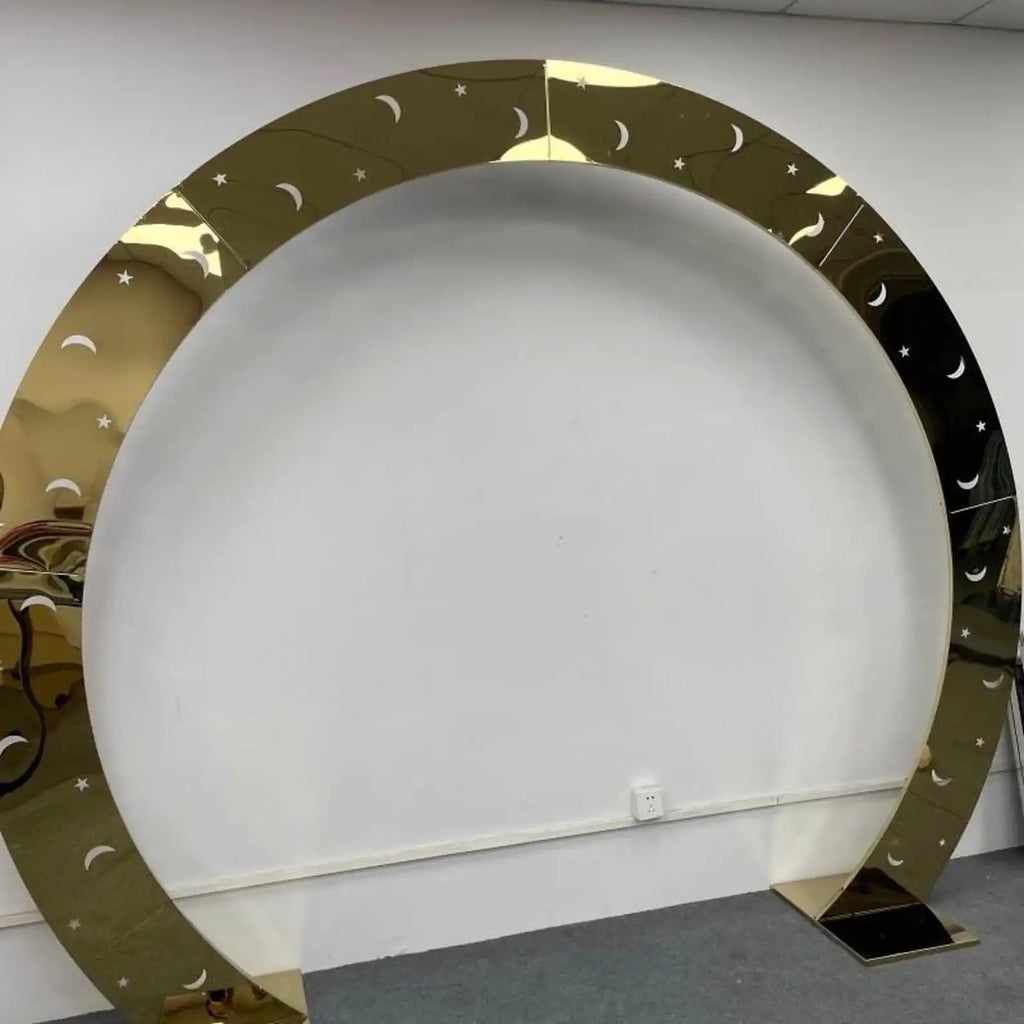 1pcs f30 83in Golden Stainless Steel Crescent Half Moon Wedding Arch Party Stage Backdrop Flower Stand Background Arch ivy332