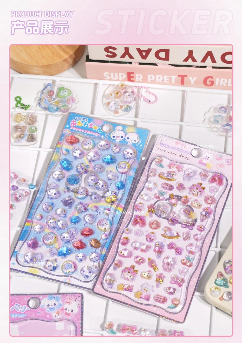 Embossed Animal 3D Crystal Sticker DIY Crafts PVC Cartoon Animal Sticker Melody Relief Decorative Sticker Water Cup Decoration