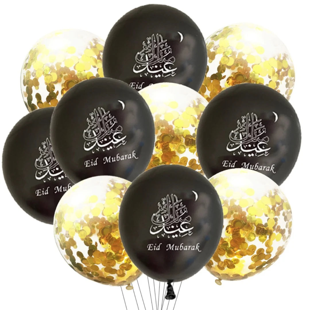 10pcs Eid al Adha Mubarak Balloons Decoration 2024 Gurban Festival Muslim Sheep Hajj Mubarak Decor Banner Star Moon Balloon