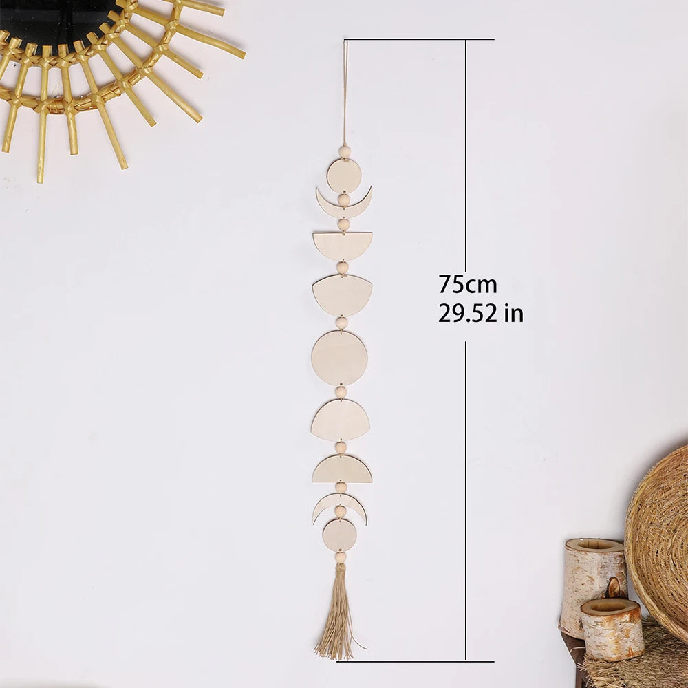 Wooden Moon Phase Wall Hanging Ramadan Decoration Boho Home Wall Decor Moon Garland  Bedroom Living Room Nursery Gift