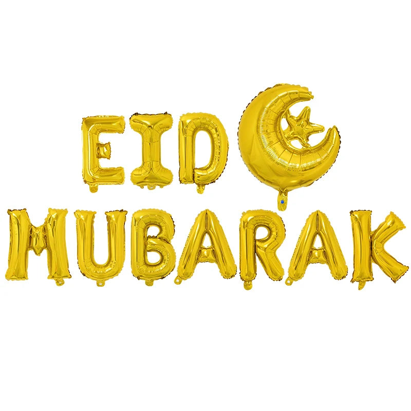 1Set Eid Mubarak Letter Foil Balloons Ramadan Kareem Decorations Star Moon Helium Globos 2024 Muslim Islamic Party Supplies Gift