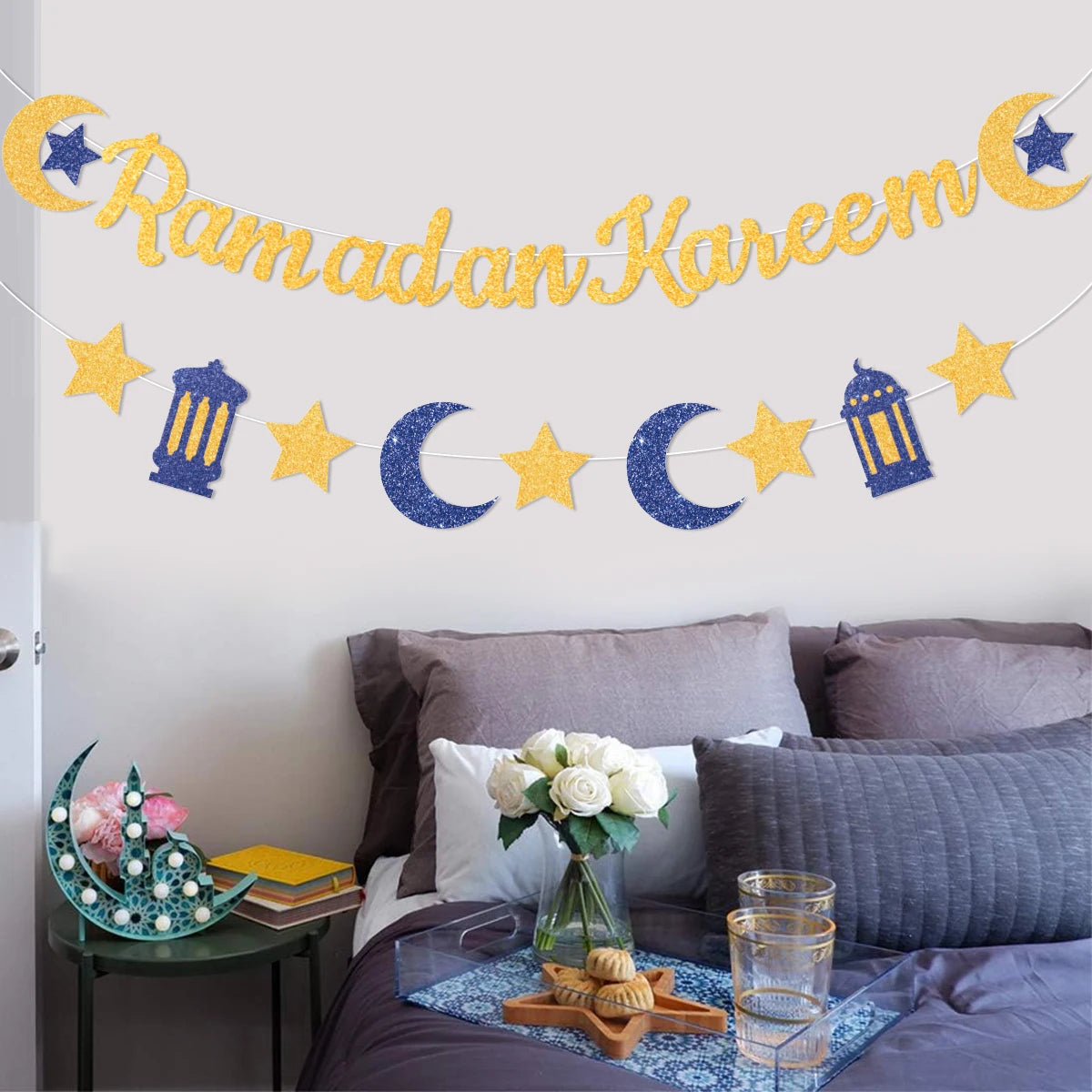 Eid Mubarak Ramadan kareem Banner Pull The Flag Eid Ramadan Decor For Home 2025 Ramadan Muslim Islamic Party Decor Supplies