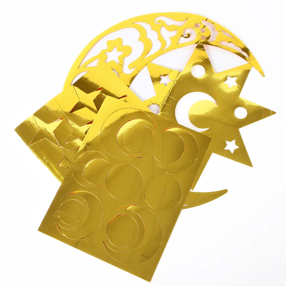 Ramadan Eid Moon Festival Party Decor - Gold Hollow - Star Crescent Letter Wall & Window Stickers