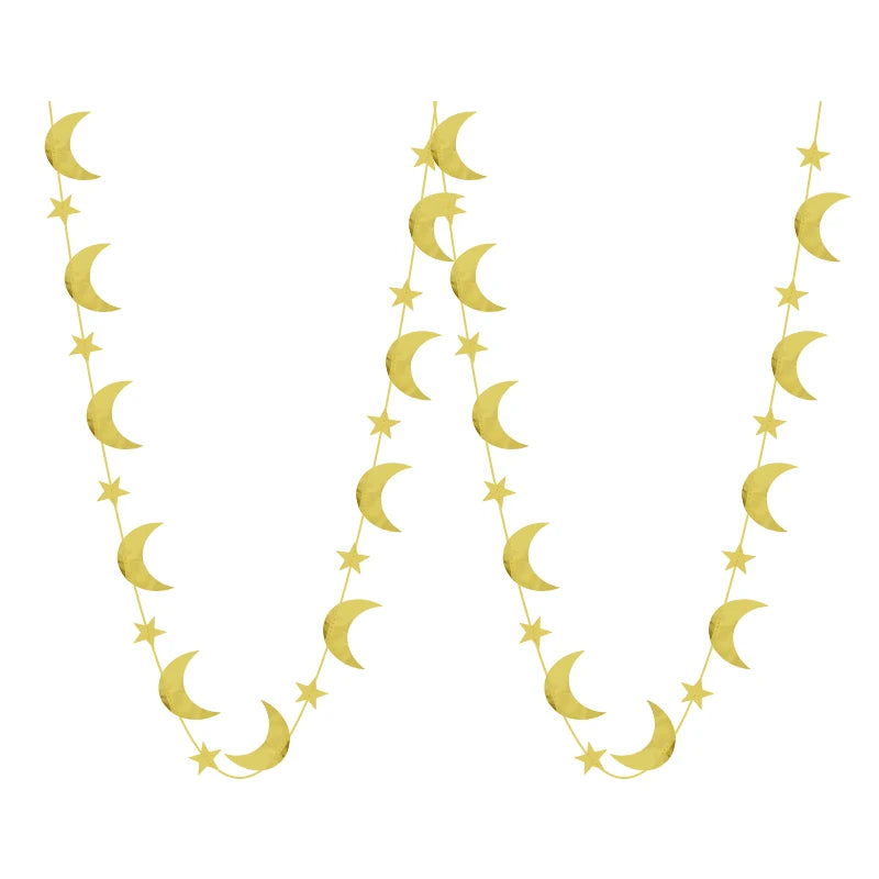 1pc Eid Mubarak Paper Garland Moon & Star Hanging Decor, Festival Wall Decoration for Ramadan Celebration, Home Decor