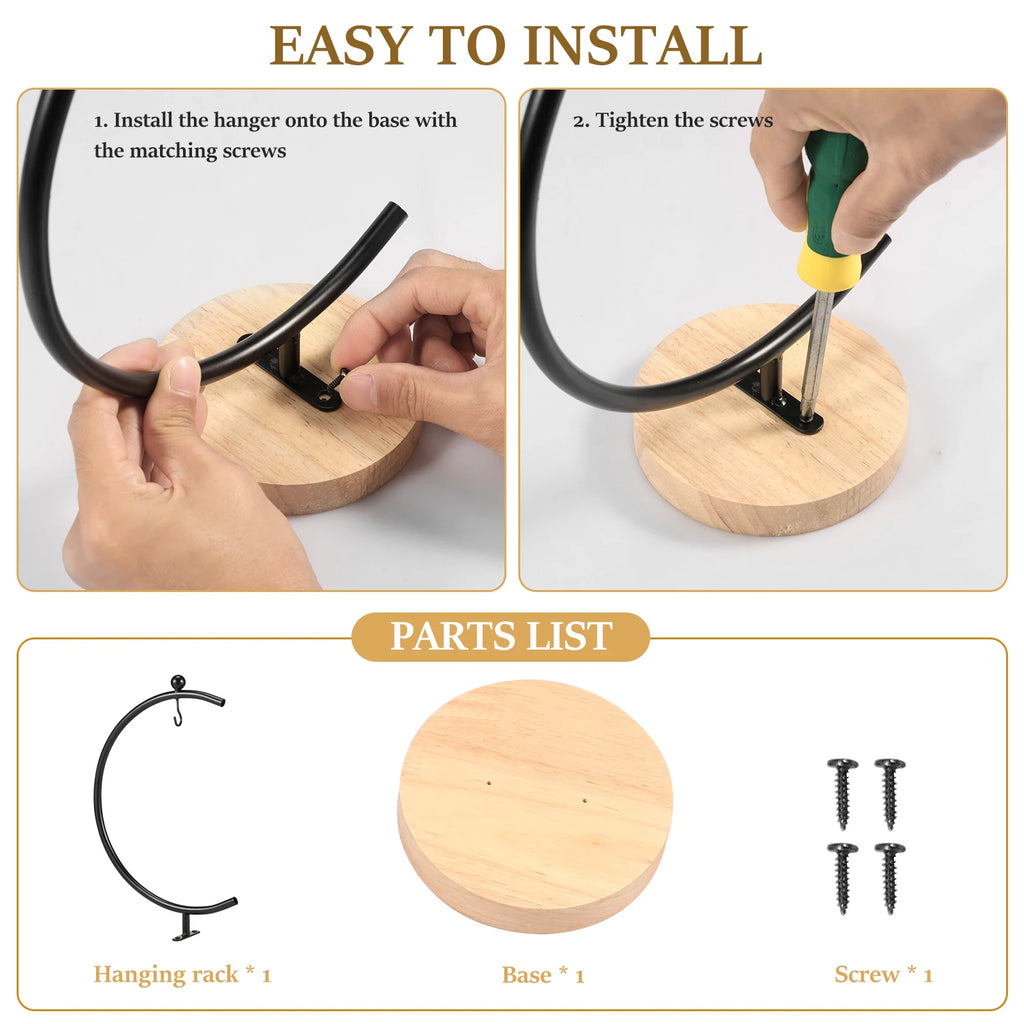 Banana Holder Stand Moon Shape Banana Hanger Rack Metal Fruit Hanger with Wood Base Stable Banana Hanger Stand Decorative