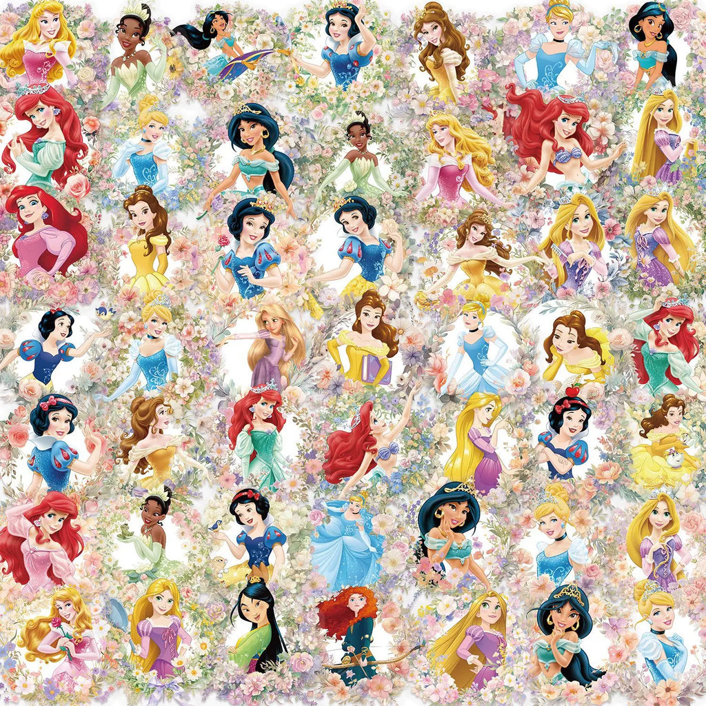 50PCS Disney Princess Flower PET Transparent Stickers Phone Scrapbook Guitar Laptop Suitcase Waterproof Sticker Toys Decals