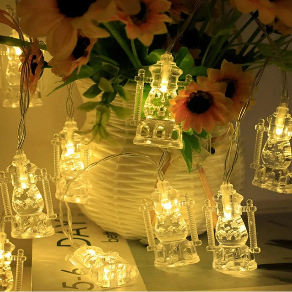 1pc Ramadan String Lights LED Small Lantern Transparent Oil Kareem Palace Lamp Battery Powered For Home Garden Party Wall Decor