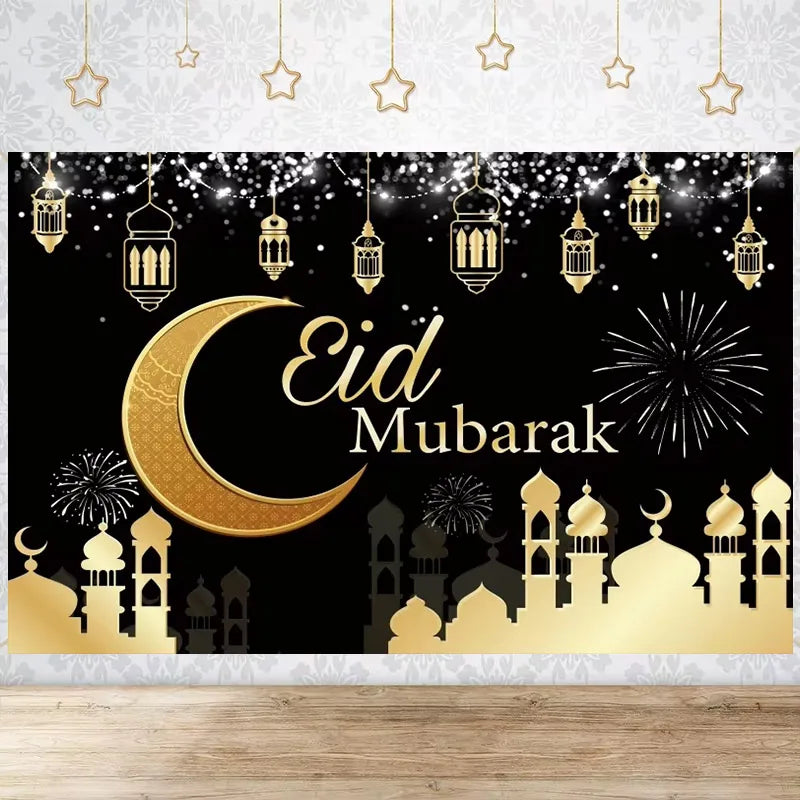 Happy EID Ramadan Festivals Mosque Moon Lantern Mubarak Poster Party Decoration Banner Photo Background Photography Prop Supply
