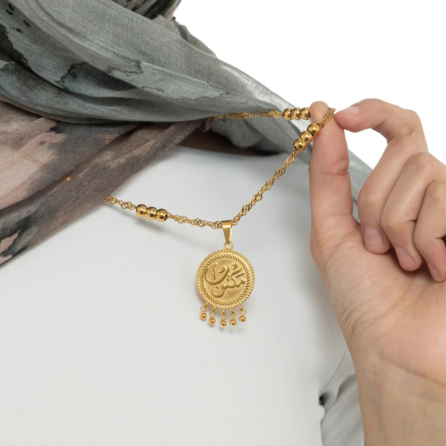 "Maktub" Vintage Coin Necklace Circle Chain Pendant Gold Beads Women's Choker Islamic Jewelry Eid Gift for Mom Women Gifts