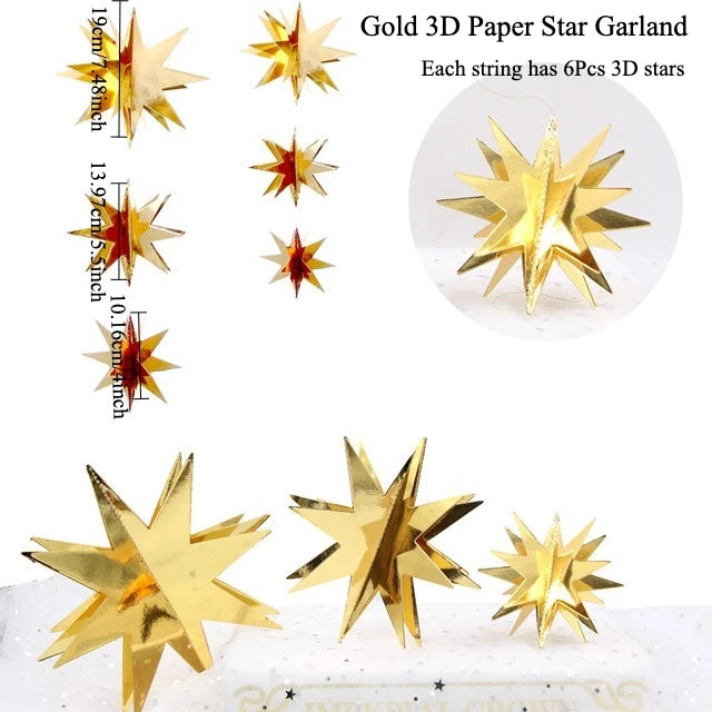 Gold EID Party Decorations Happy Birthday Banners Circle Twinkle Star Garland Metallic Tinsel Banners Hanging Streamer Backdrop
