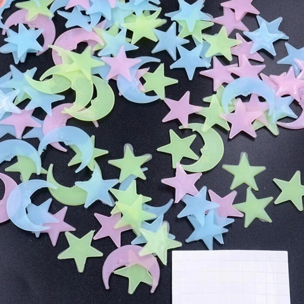 100pcs Stickers Moons Night Art Plastic Removable Bedroom Ceiling Space DIY Star Decal Stars Decor Fluorescent