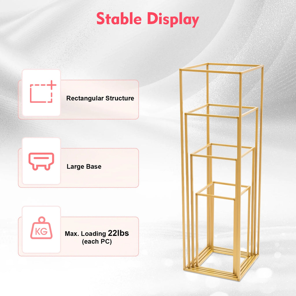 4Pcs Gold Metal Flower Stand Set Rectangular DIY Wedding Party Centerpieces for Table Decor