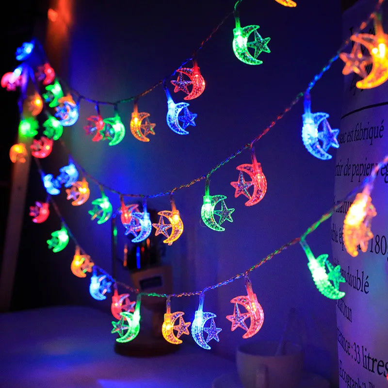 1.5M 10LED Moon Star Eid Mubarak String Light Ramadan Decorations for Home 2023 Ramadan Kareem Islamic Muslim Party Eid Al Adha