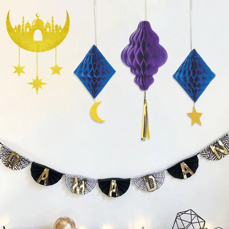 Ramadan Hanging Banner  Eid Mubarak Wall Door Decoration Crescent Moon Ornament Photo Props Islamic Muslims Party Decor