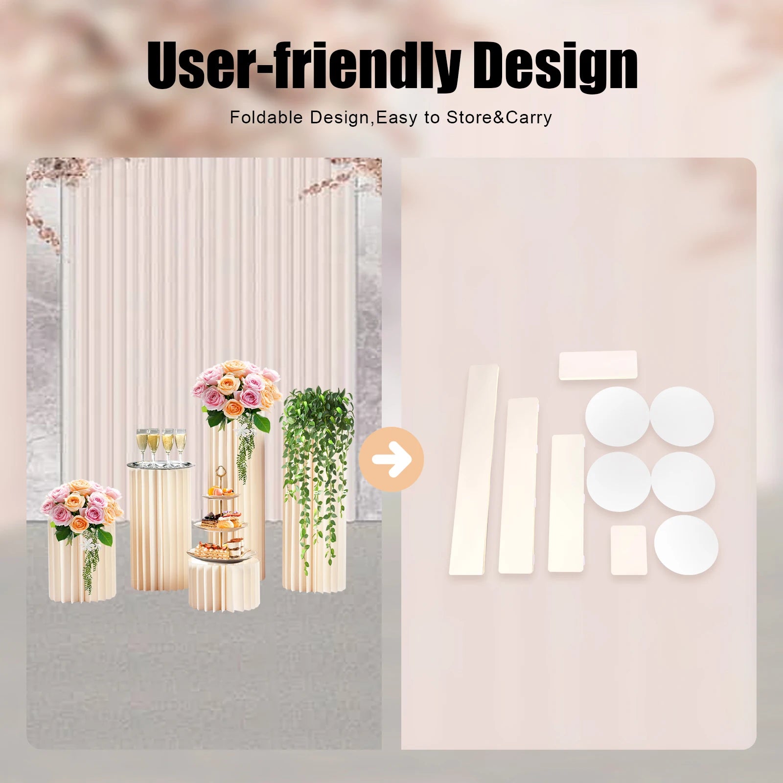 5 PCS Foldable Cylinder Pedestal Stand, Wedding Centerpieces Vase Dessert Table Party Decor, Roman Pillar for Wedding Birthday