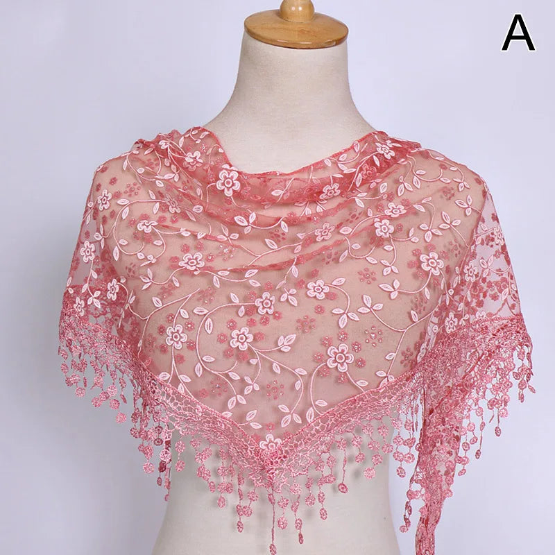 Women Lace Scarf for Church Tassel Triangle Scarf Sheer Floral Scarves Church Prayer Shawl Spanish Mantilla Lace Bufanda Mujer