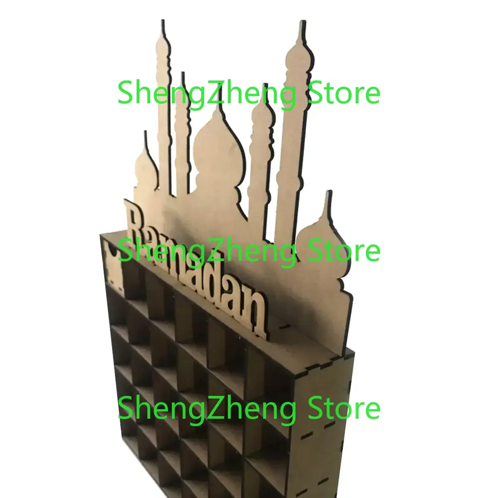 Ramadan Advent Calendar DIY House Drawer 30 Grids MDF Stand Rack Decorations