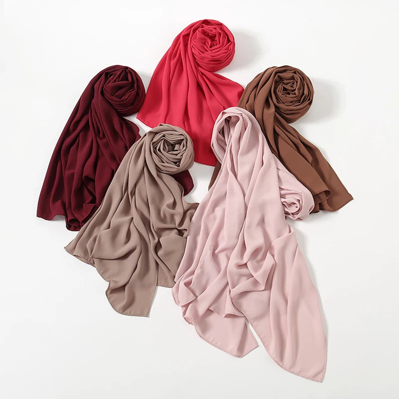 Women Chiffon Hijab Ramadan Abayas Premium Chiffon Scarf Shawl Muslim's dresses Hijab Cloth Islam Turban Solid Color Wraps