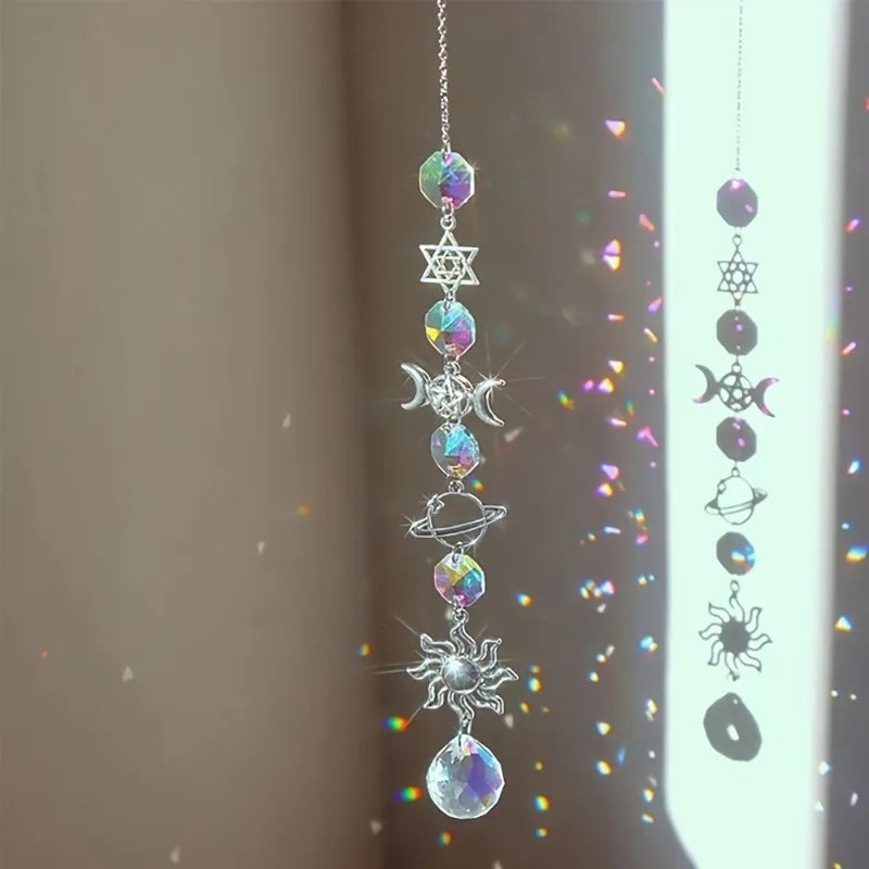 1Pc Galaxy Star Moon Crystal Wind Chime Pendant for Home Decor Garden Suncatcher Dream Catcher Pendant Holiday Party Supplies