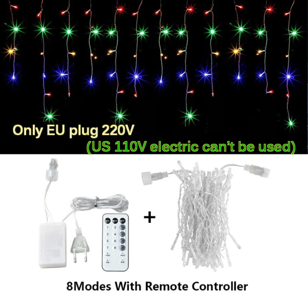 3.5M-40M Icicle String Lights LED Fairy Lights Christmas Garland Outdoor For New Year Garden Yard Party Wedding Terrace Decor