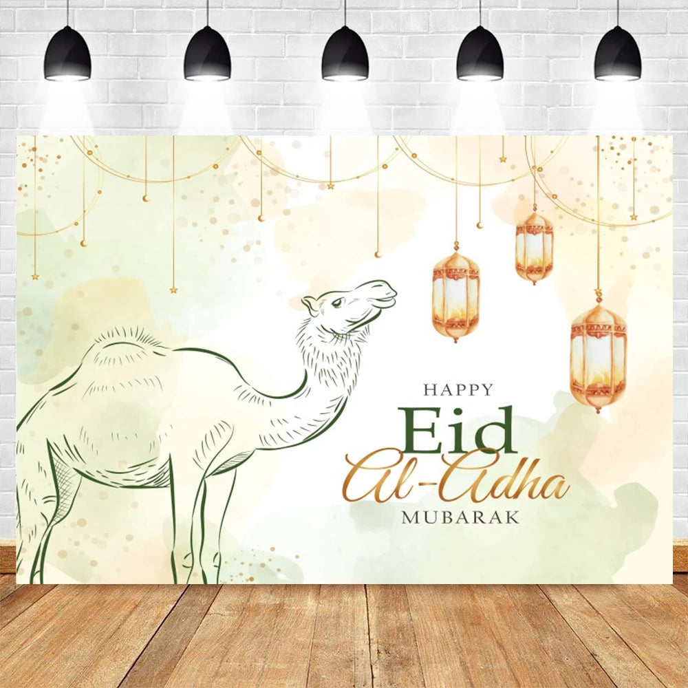Eid Mubarak Backdrop for Photography EID Al Adha Muslim Ramadan Kareem Moon Lantern Islamic Eid al-Fitr Photo Background Props