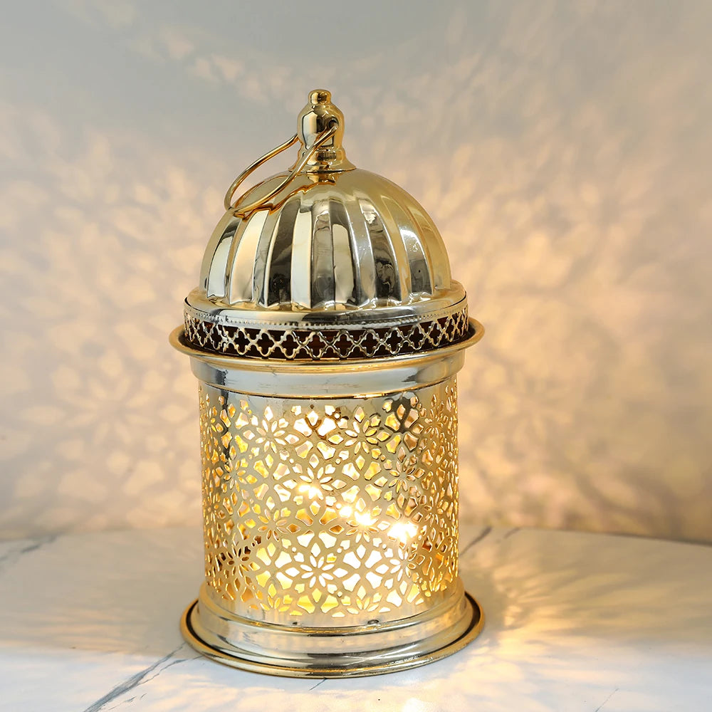 Gold Metal Lantern Lights Fancy Dome Ramadan Decoration Lamp With Music Eid Mubarak Home Decors Islamic Muslim Gifts Eid al-Fitr