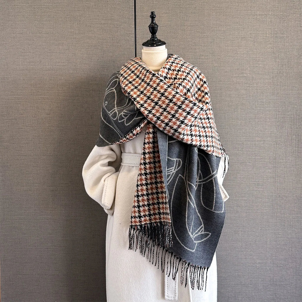 Long Soft Double Sided Jacquard Scarf Women Winter Warm Thickened Shawl Wrap with Fringe for Outdoor Activities Scarves Hijab