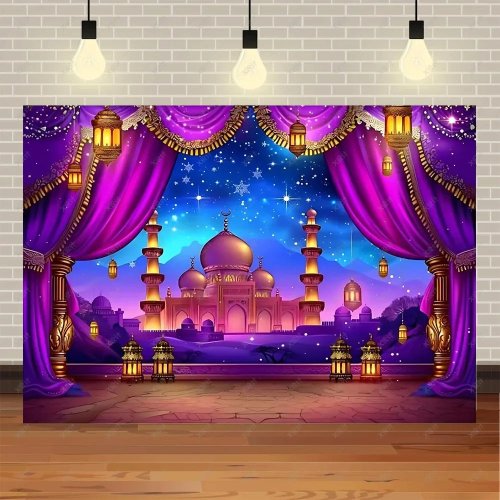 Ramadan Mubarak banner background, celebrating Eid al Fitr Islamic Muslim evening party decoration banner shooting background