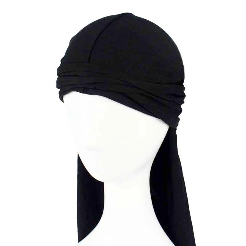 1PCS Silky Long Tail Durag Pirate Hat Turban Fashion Headwraps Cap Bandana Women Men Hip Hop Headwear Caps Hair Accessories