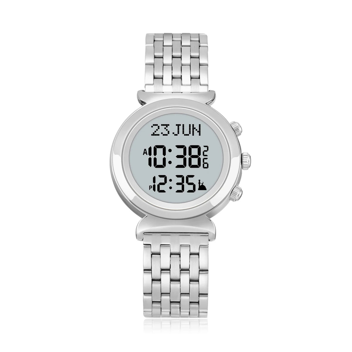 AL-FATIHA/AL SALAH Alloy Azan Watch Muslim Wristwatch With Backlight Hijri Calendar English Arabic Islamic