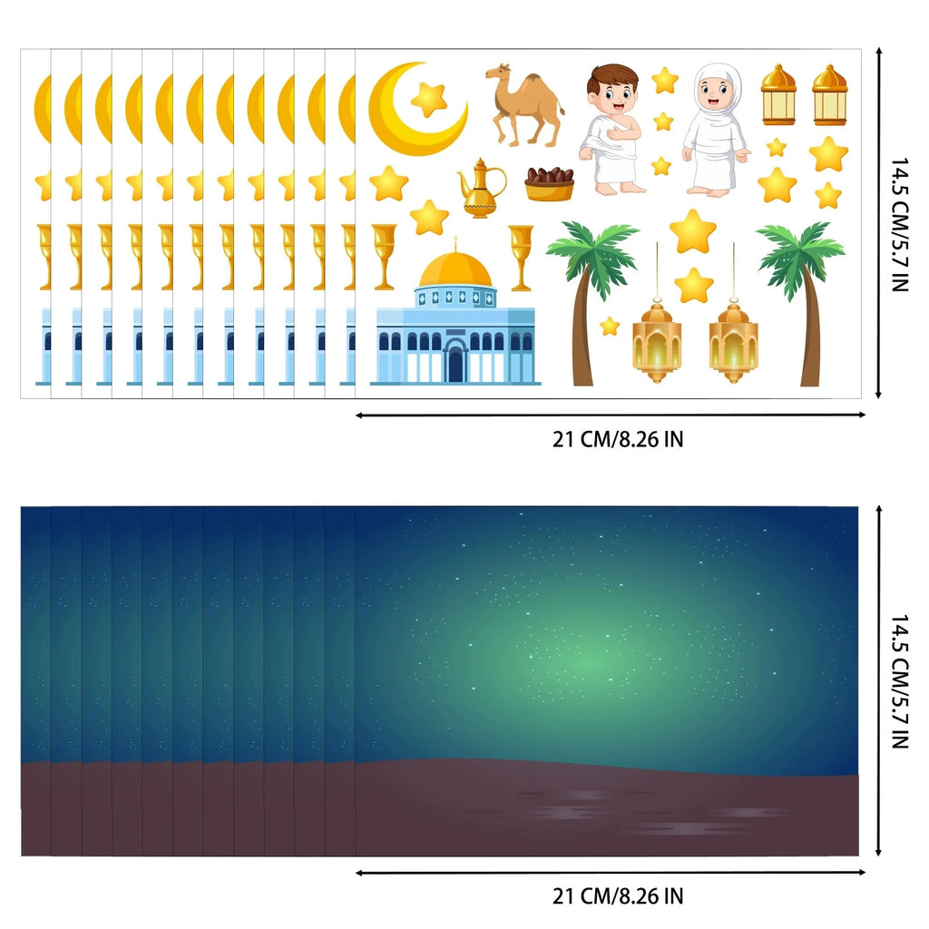 12Sheets Eid Mubarak DIY Stickers Kids Puzzle Game Toys Islam Muslim Party Supplies 2026 Ramadan Home Decoration Wall Sticker