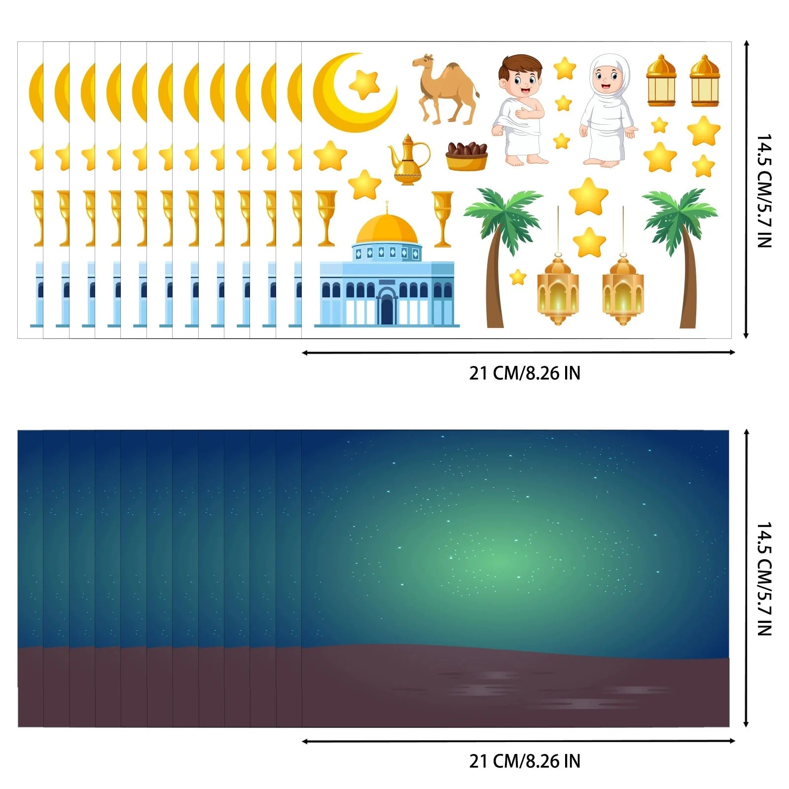 12Sheets Eid Mubarak DIY Stickers Kids Puzzle Game Toys Islam Muslim Party Supplies 2026 Ramadan Home Decoration Wall Sticker