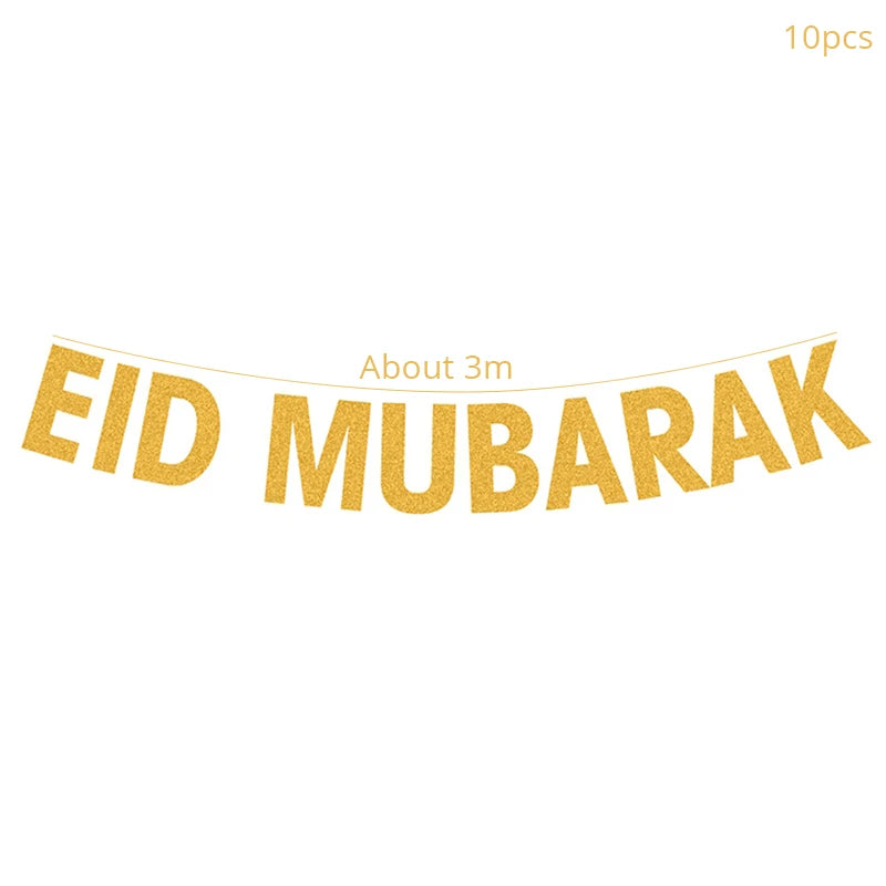 EID Mubarak Decor Gold Banner Balloons Decoration Islamic Muslim Party Supplies Ramadan Kareem Decorations for Home 2024