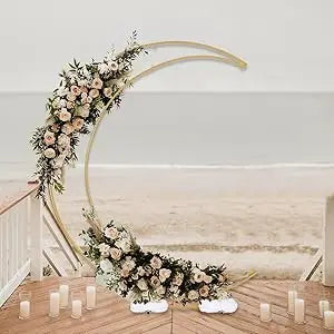 6.9ft Balloon Arch Stand Curved Wedding Arch Backdrop Stand Moon Arch for Ceremony Birthday Party(Gold)