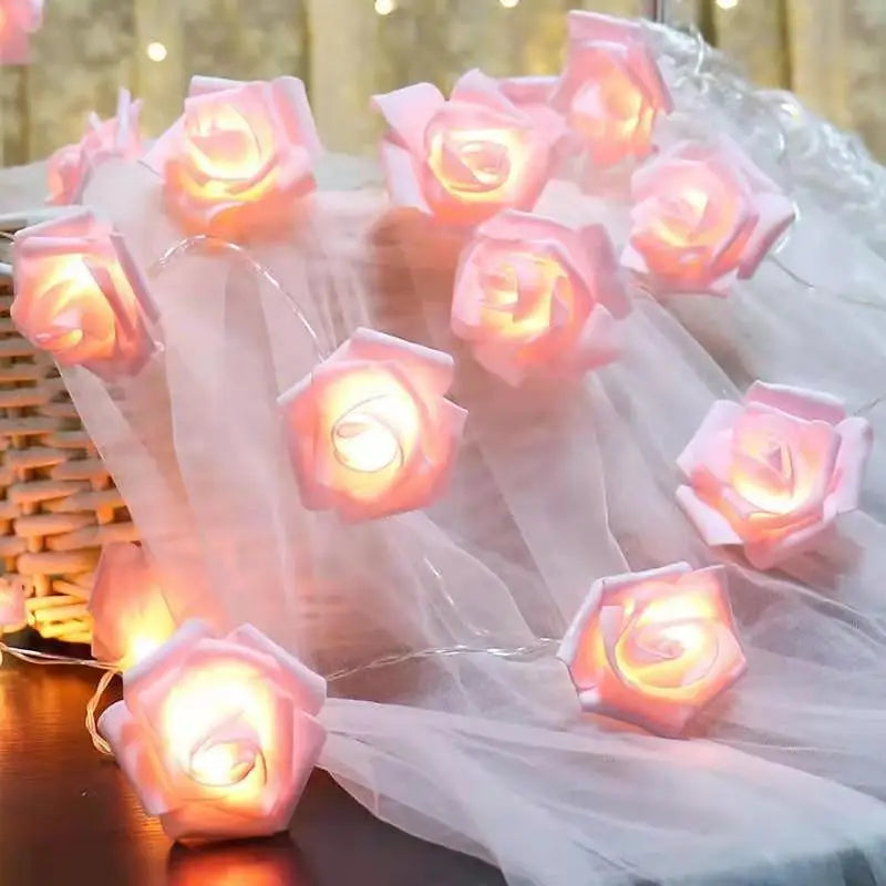 20LEDs Artificial Rose Flower String Light Valentine's Day Decor Wedding Party Garland Fairy Lamp Room Decoration Ramadan 2026