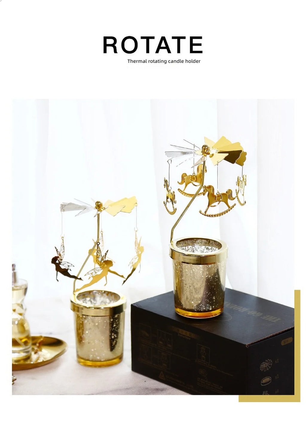 Gold Metal Rotating Tealight Candle Holder for Table Design Candlesticks‌ - Elegant Dining Room Decor, Unique Centerpiece