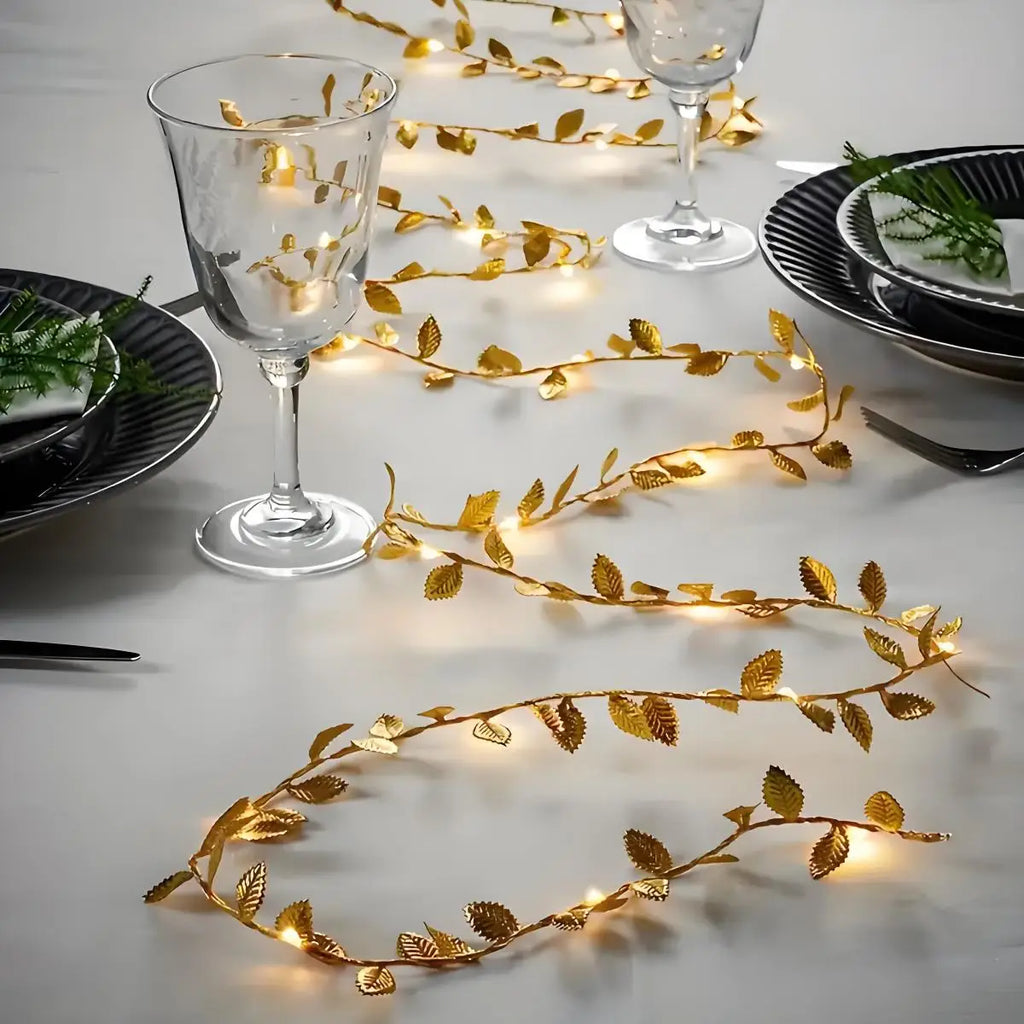 Led Romantic Golden Leaf Fairy Lantern-(20Led Always on Style) Elegant String Lights for Home Decoration, Table Layout, Wedding and Activities Suitable for Valentine's Day, Birthday Party, Weddings, Christmas, Thanksgiving, L