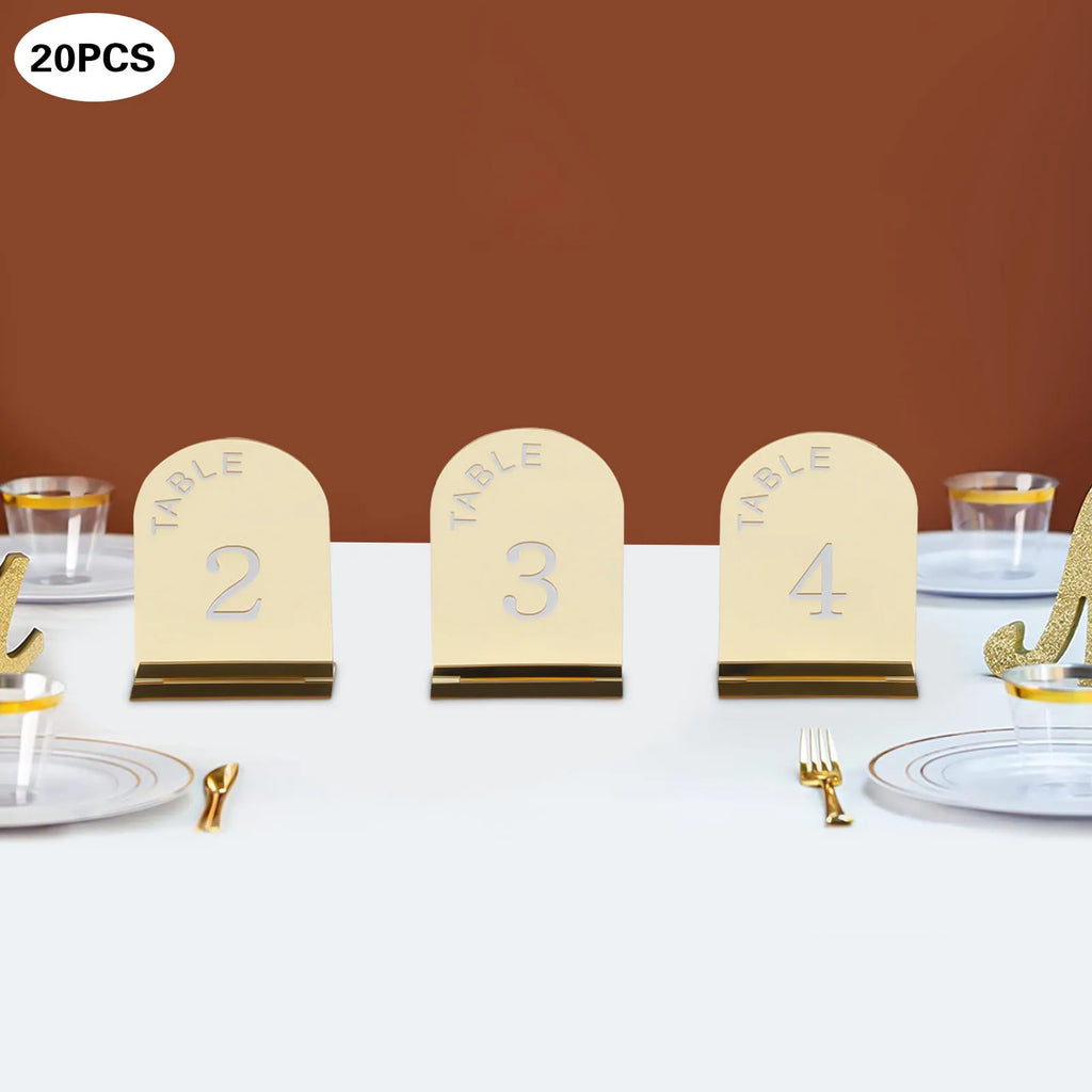 20Pcs Wedding Table Numbers Mirror Acrylic Desktop Post-it Clip with Stands for Wedding Reception, Event, Party