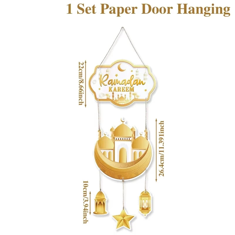 Lantern Welcome Sign Decorative Festival Door Sign Ramadan Door Hanger Joyful Moon Castle Decoration For Islamic Festival Front