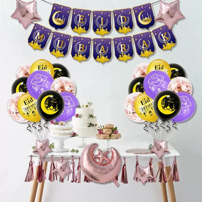 Eid Mubarak Balloons Background Ramadan Kareem Decoration Ramadan Mubarak Islamic Muslim Happy Eid Festival Party Supplies 2025