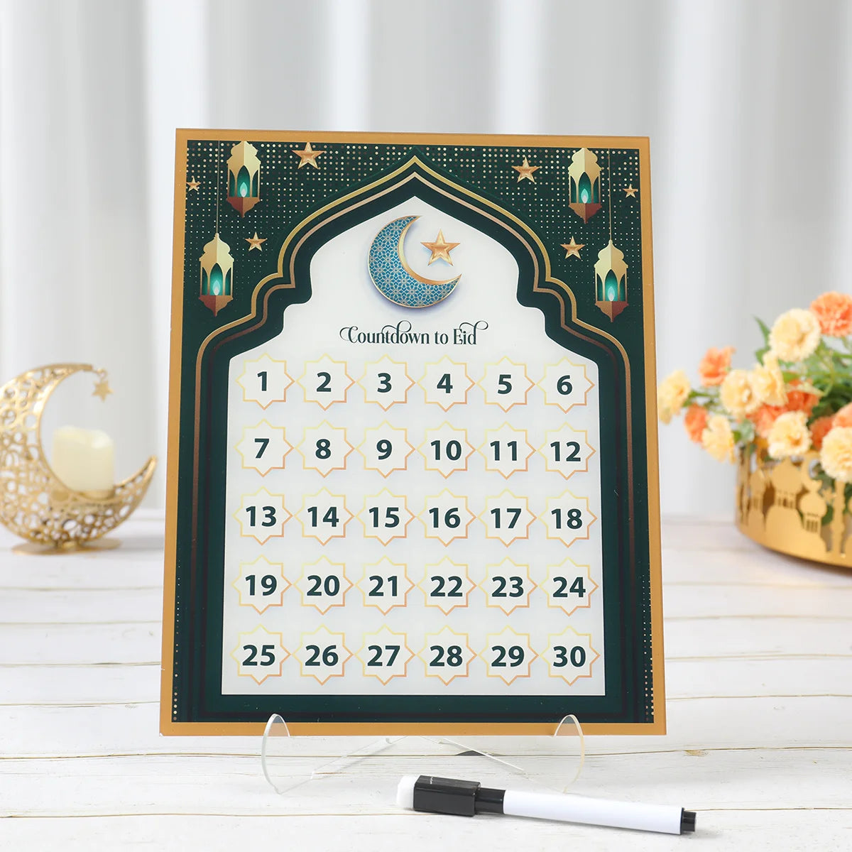 Ramadan Kareem Countdown Calendar Ornament Eid Mubarak Decoration 2025 For Home Muslim Islamic Festival Eid Al-Fitr Party Favors