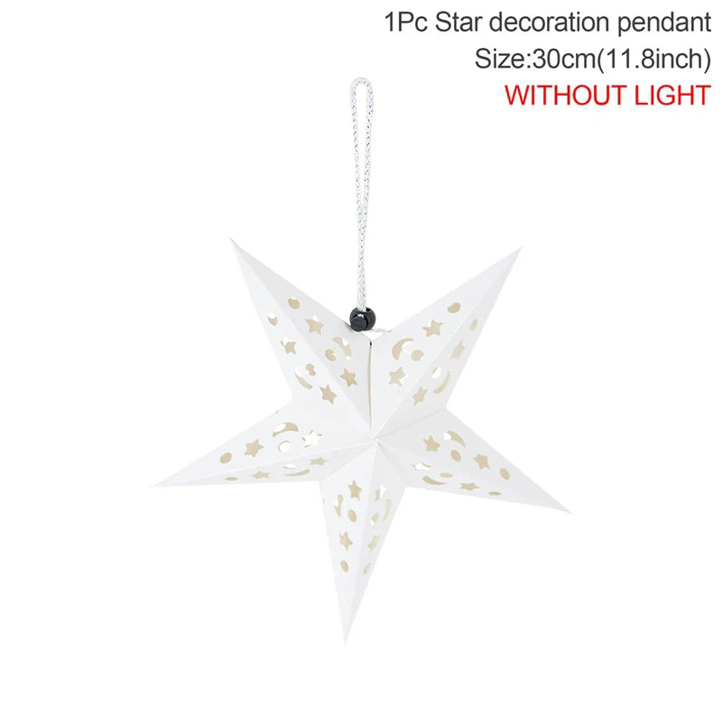 Eid Mubarak Decoration Hollow Star Hanging Pendant Ramadan Kareem LED Light Lantern 2025 Islamic Muslim Party Supplies Birthday