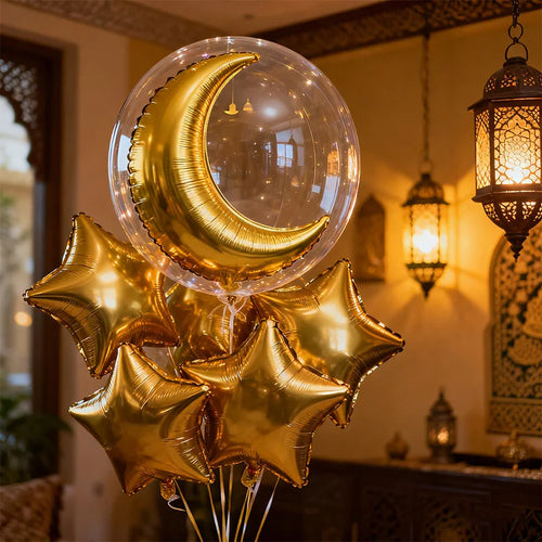 11pcs Golden Moon Star Balloon Set Ramadan Eid Al Fitr Decoration Birthday Party Supplies Photography Props Foil Balloon