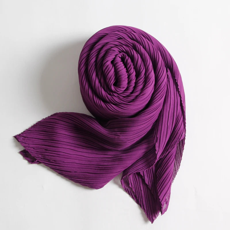 Miyake Pleated Scarf Wide Long Silk 2025 Cape Women Windscreen Shawl Shoulder Designer Korean Scarf Hijabs For Woman
