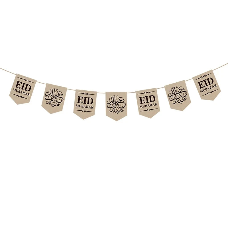 2024 EID Mubarak Paper Banner Bunting Garland Islamic Muslim Festival Party Supplies Ramadan Kareem Home Decoration Eid Gifts