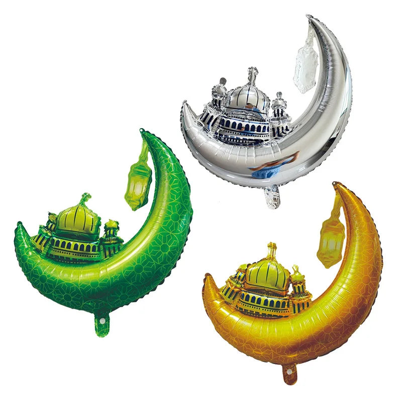 2Pcs Ramadan Mubarak Decoration Star Moon Foil Balloons Eid Mubarak Balloons Set Muslim Islamic Festival Party Decoration