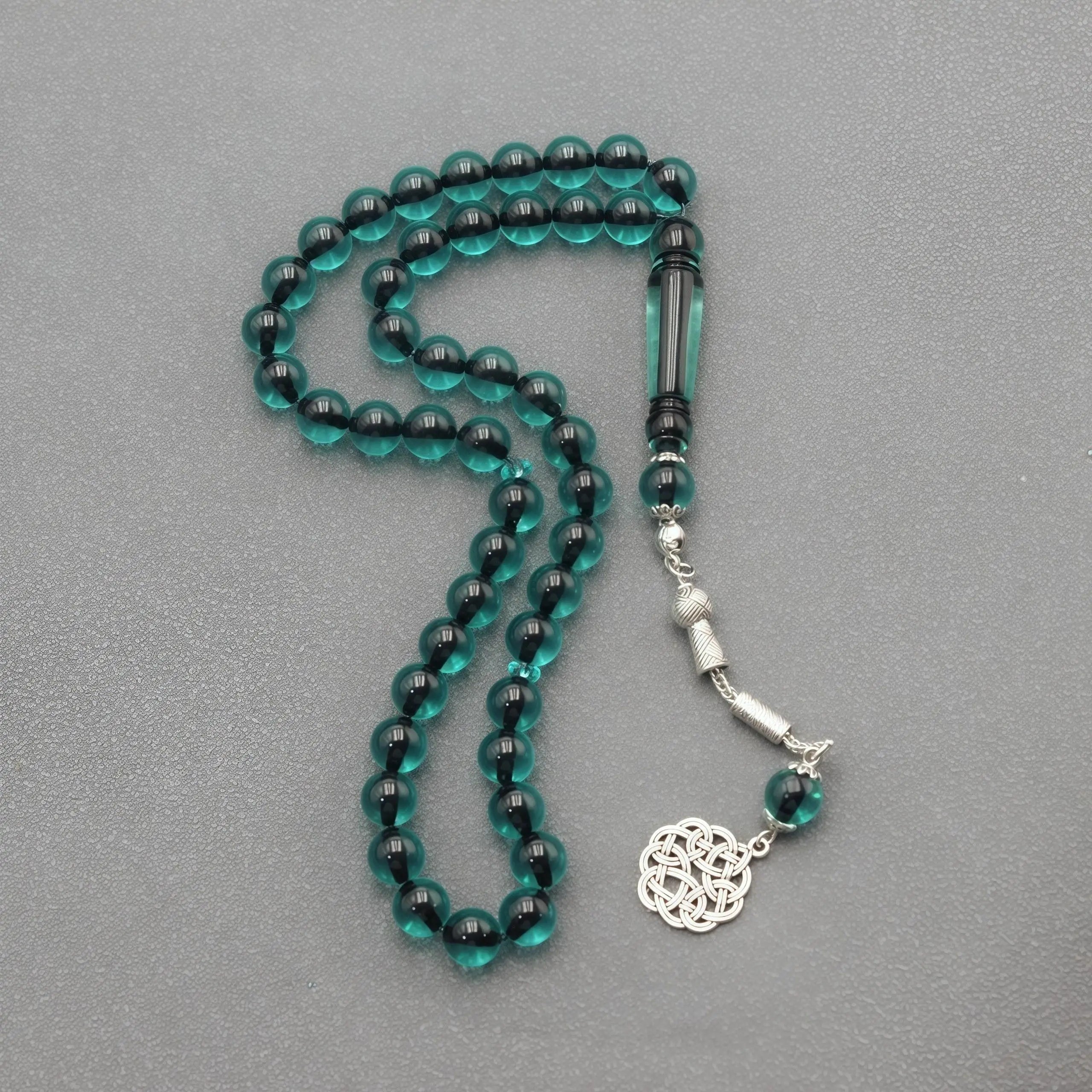 1 blue-brown-green three-color charm bracelet, 45 acrylic charms, patterned pendant, daily prayer counting gift