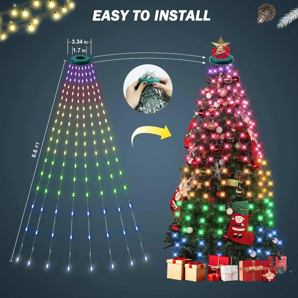 2.1M Christmas Tree LED String Lights App Control Garland LED Star String Waterfall DIY Xmas Tree Lights Festival Decoration